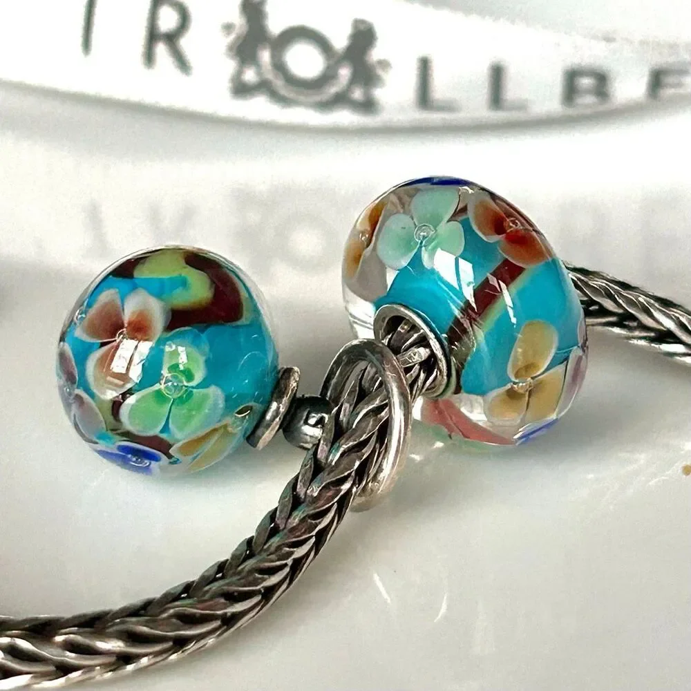 TROLLBEADS Daydream Blossom Bead & Tassel Set 2013 1st Gen LAA 925S in TB Pouch